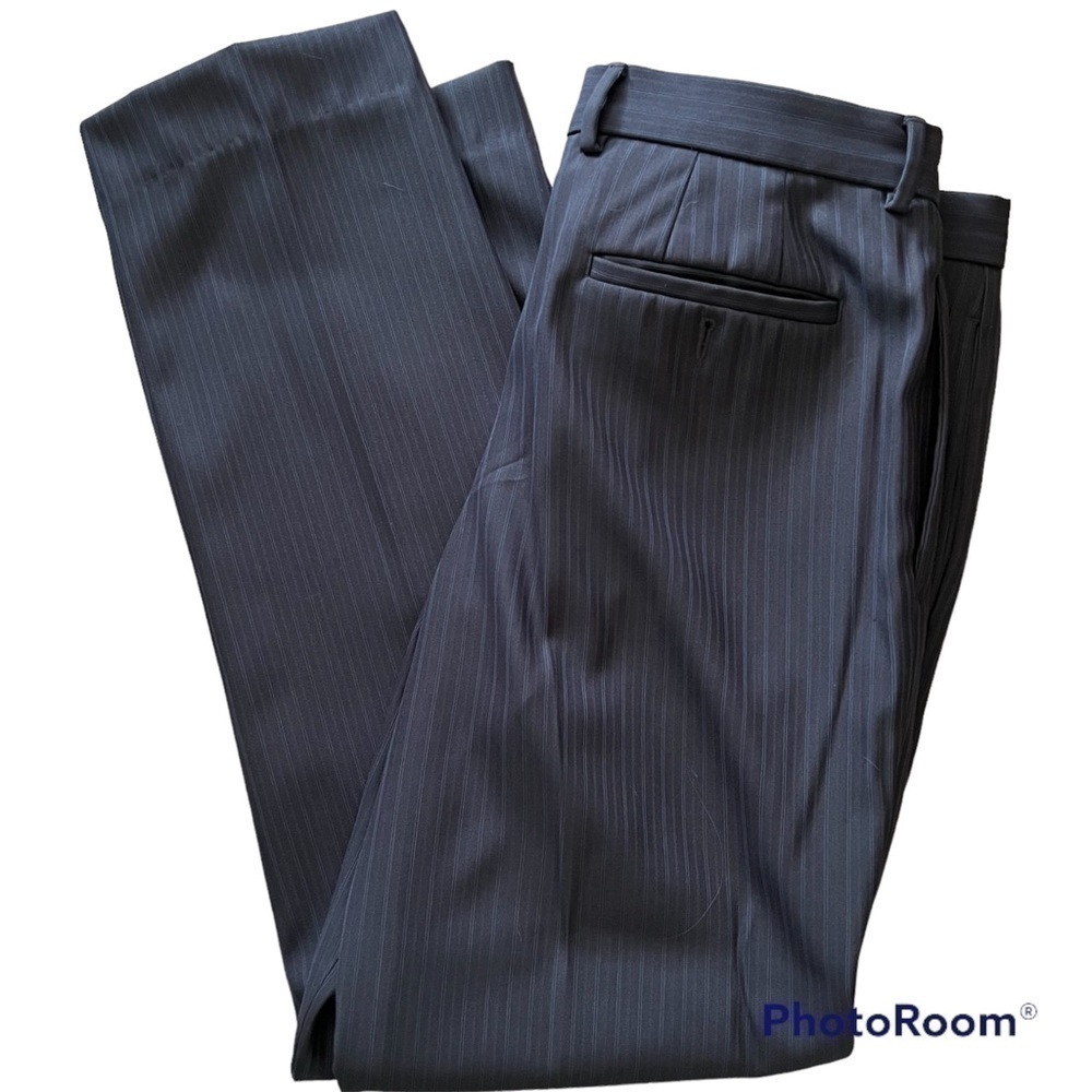 PERRY Ellis career wear trousers 36"(W) x 32"(L) charcoal gray with blue stripes